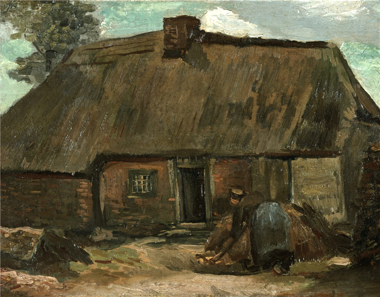 Cottage With Peasant Woman Digging Van Gogh Oil Painting - Click Image to Close